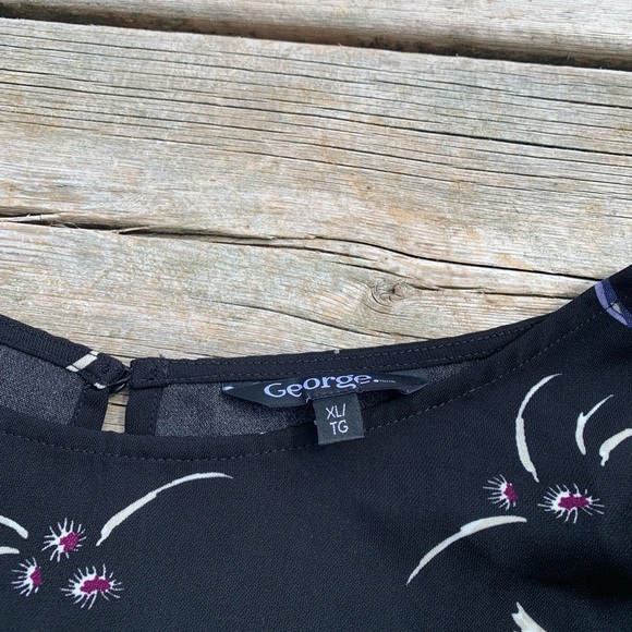 George Black Crane Bird Print Bell Sleeve Blouse Top XL - Picture 3 of 9